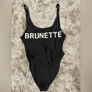 BRUNETTE the label  Black Graphic One-Piece Swimsuit/bodysuit Sz xsmall-small
